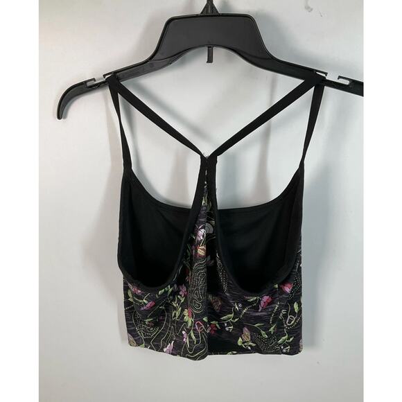 The North Face Black Multi Floral/Butterfly Racerback Cropped Tank Sz. M - Picture 2 of 3